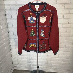 Talbots Ladies Size 8 Button Front Alpine Poppy 100% Lambswool Christmas Sweater